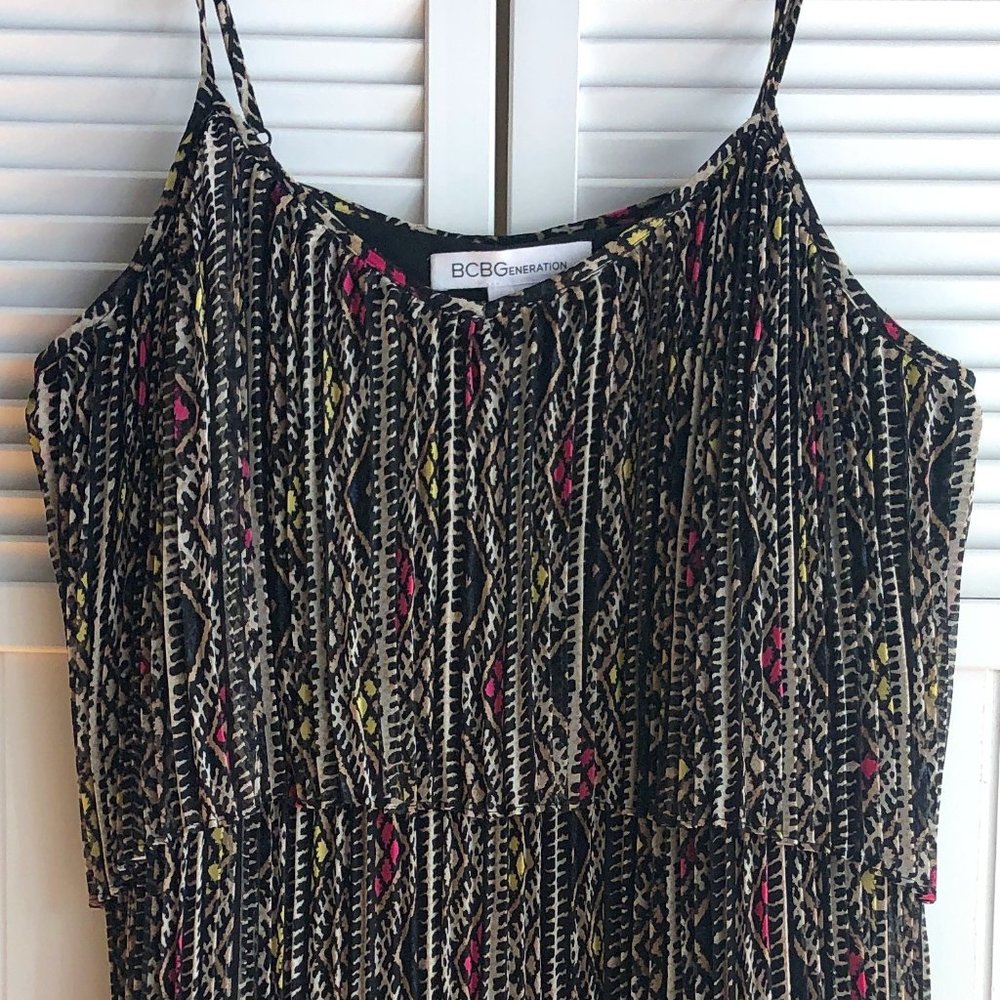 BCBGeneration Stripe Patterned Tiered Mini Dress Size S Black White Pink